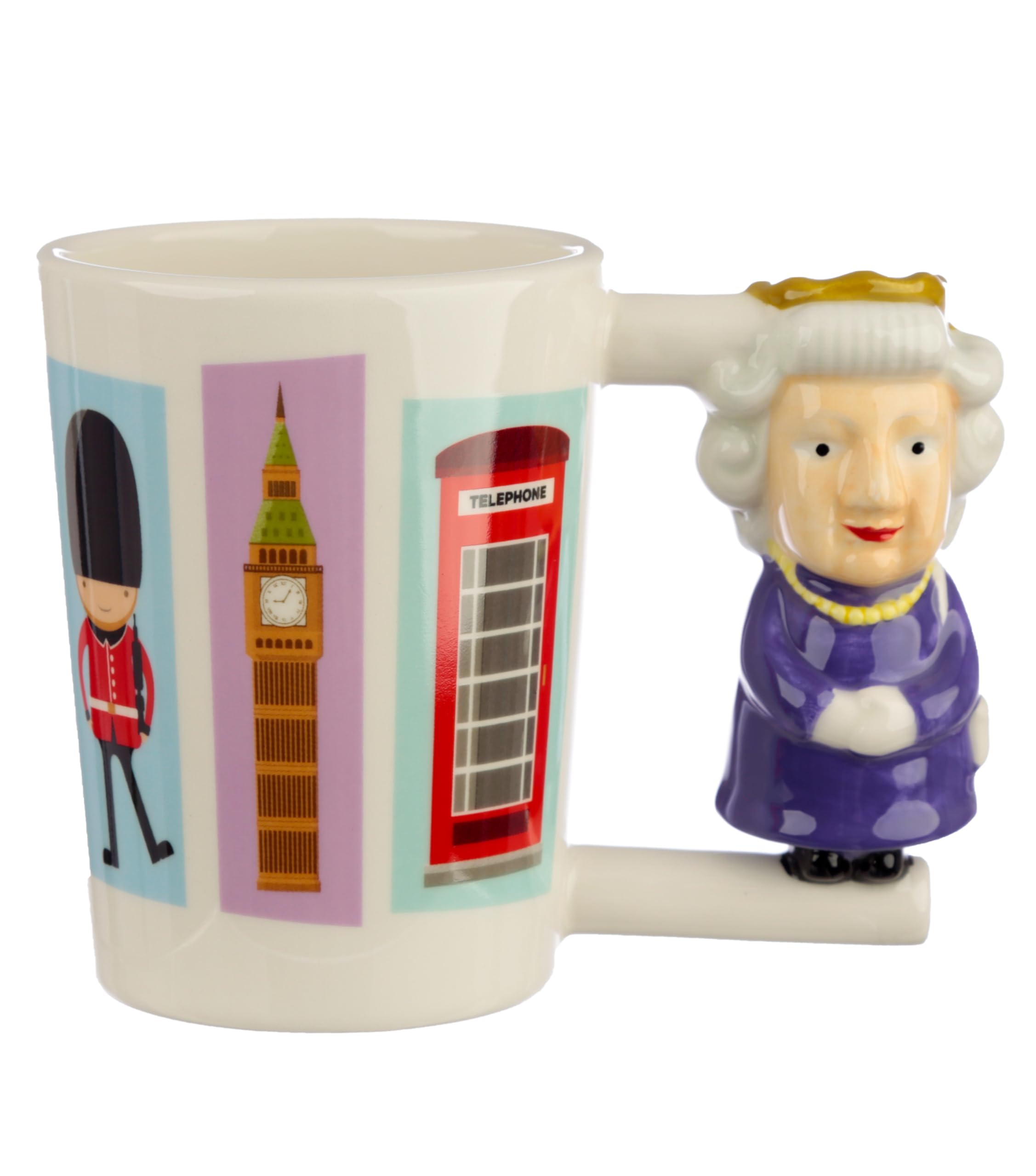 Puckator London Souvenir Queen Ceramic Shaped Handle Tea Coffee Mug - Funny Home Accessories - Cute Gifts for Girlfriend - Large Mugs for Men Women Hot Drinks - Cups Presents - Secret Santa Gift