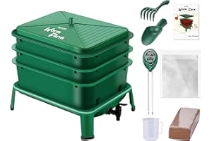 Blütezeit 3-Tray Worm Composter, 32QT Worm Farm with Compost Worms Starter Kit for Indoor & Outdoor, Worm Composting Bin for Recycling Food Waste (Green)
