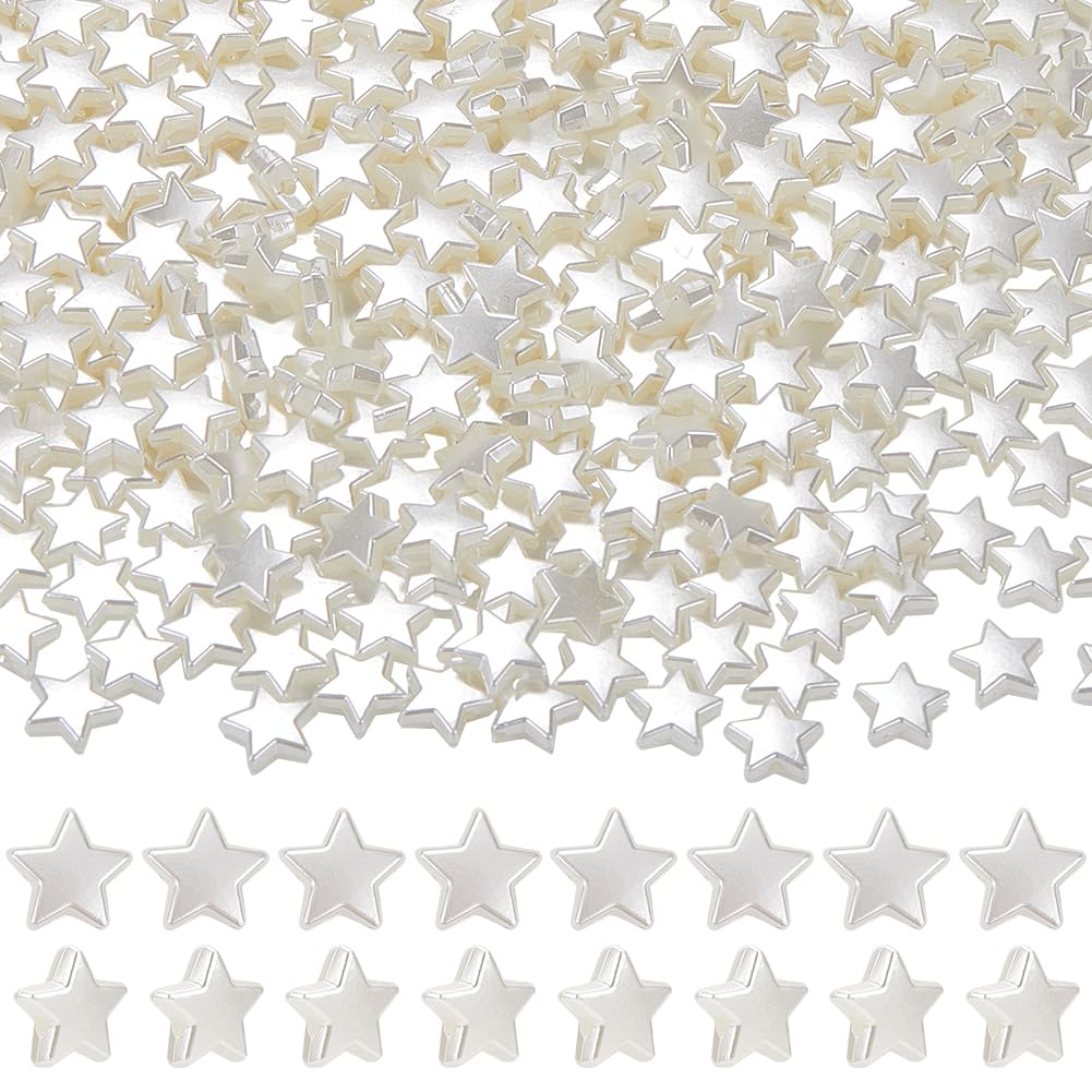 SUNNYCLUE 400Pcs White Star Beads Plastic Stars Beads Mini Imitation Pearl Pentagram Astronomy Five Pointed Bead for DIY Earring Necklace Bracelet jewellery Making Women Men Crafting Supplies Accessor