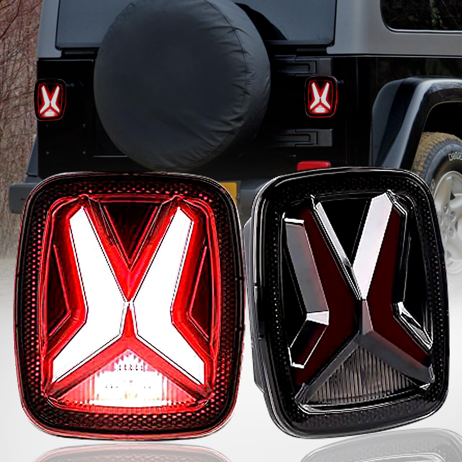 Photo 1 of SINYATO INDUST Upgrade X Shaped LED Tail Lights Compatible with Jeep Wrangler CJ YJ TJ,Brake Lights,Turn Signal Lights,Rear Tail Lamps Assembly,12V,1 Pair