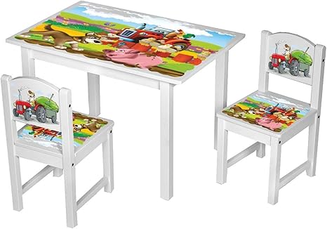 Kinderstuhl Kindertisch Kindermöbel massiv Holz weiß mit Motiv Größe 2