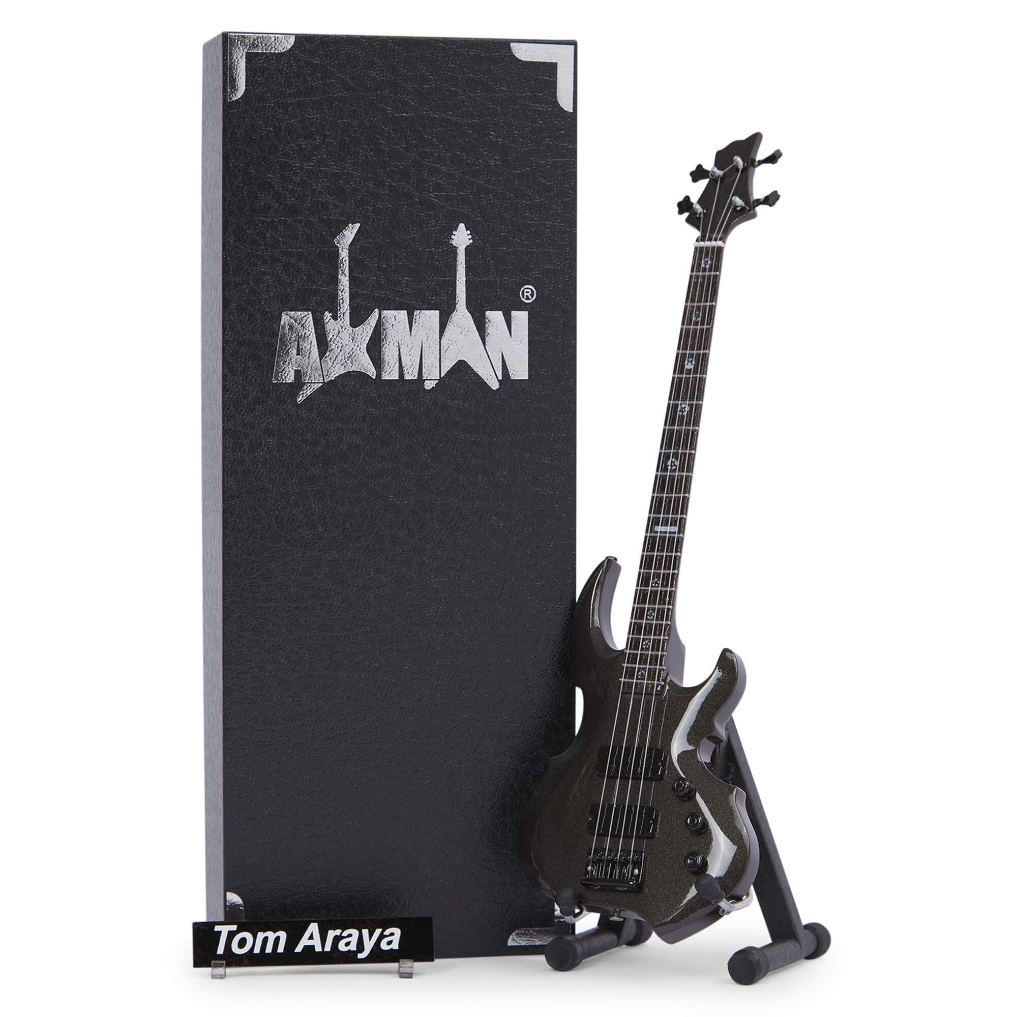 Axman Tom Araya Miniature Guitar Replica - Music Gifts - Handmade Ornamental 1/4 Scale - Display Box, Name Tag and Miniature Guitar Stand Included