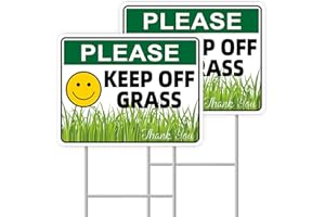GXGGUS Keep Off Grass Sign, 2-Pack 13"x10" H-Metal Stakes, Double-Sided Signs, Corrugated Plastic, Keep Off Grass Signs For Y