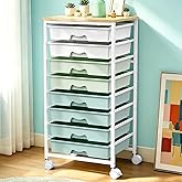 SUNALLY Rolling Cart With 8 Drawers,Storage Drawer Cart for Craft Art,Green | Storage Utility Cart with Wooden Tabletop &amp; 2 Lockable Wheels, Teacher Storage Cart for Classroom School Storage, Makeup,Nail