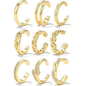 KYNOX 9Pcs Toe Rings for Women 14K Gold Filled Non Tarnish Waterproof Foot Jewelry Summer Beach Open Toe Rings Set Toe Jewelr