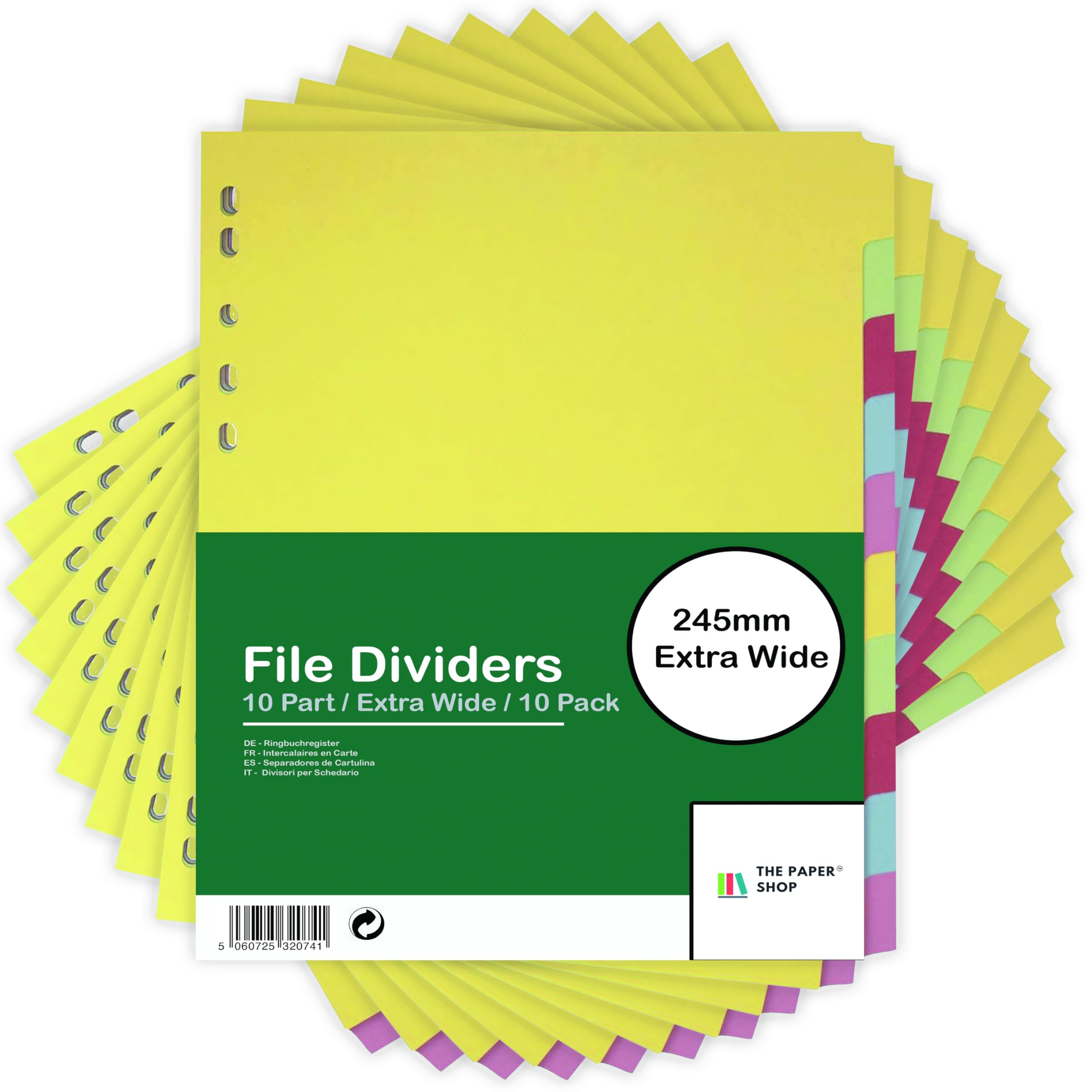File Dividers A4, 10 Part Extra Wide Folder Dividers Extra for Ring Binders & Lever Arch Files (10 Pack) Binder and Subject Dividers with Writeable Coloured Index Tabs - The Paper Shop