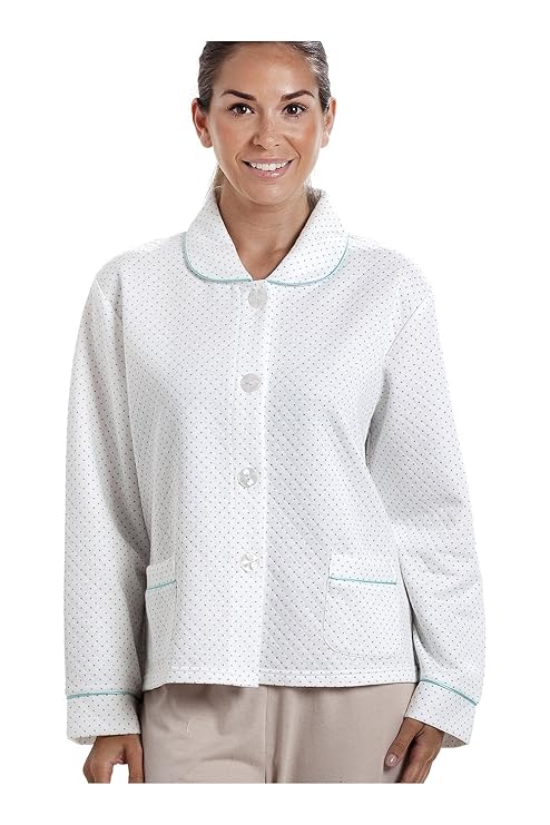 Camille Damen Bettjacke mit Punktemuster - Weiß mit Blauen Punkten