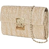 EMGILL Straw Clutch Purse for Women Chic Color Blocked Evening Handbag Summer Beach Shoulder Bag Travel Party Chain Purse