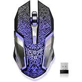VEGCOO Wireless Gaming Mouse, C8 Wireless Rechargeable Mouse with Colorful LED Lights and 2400/1600/1000 DPI for Laptop and Computer (C9 Silver)