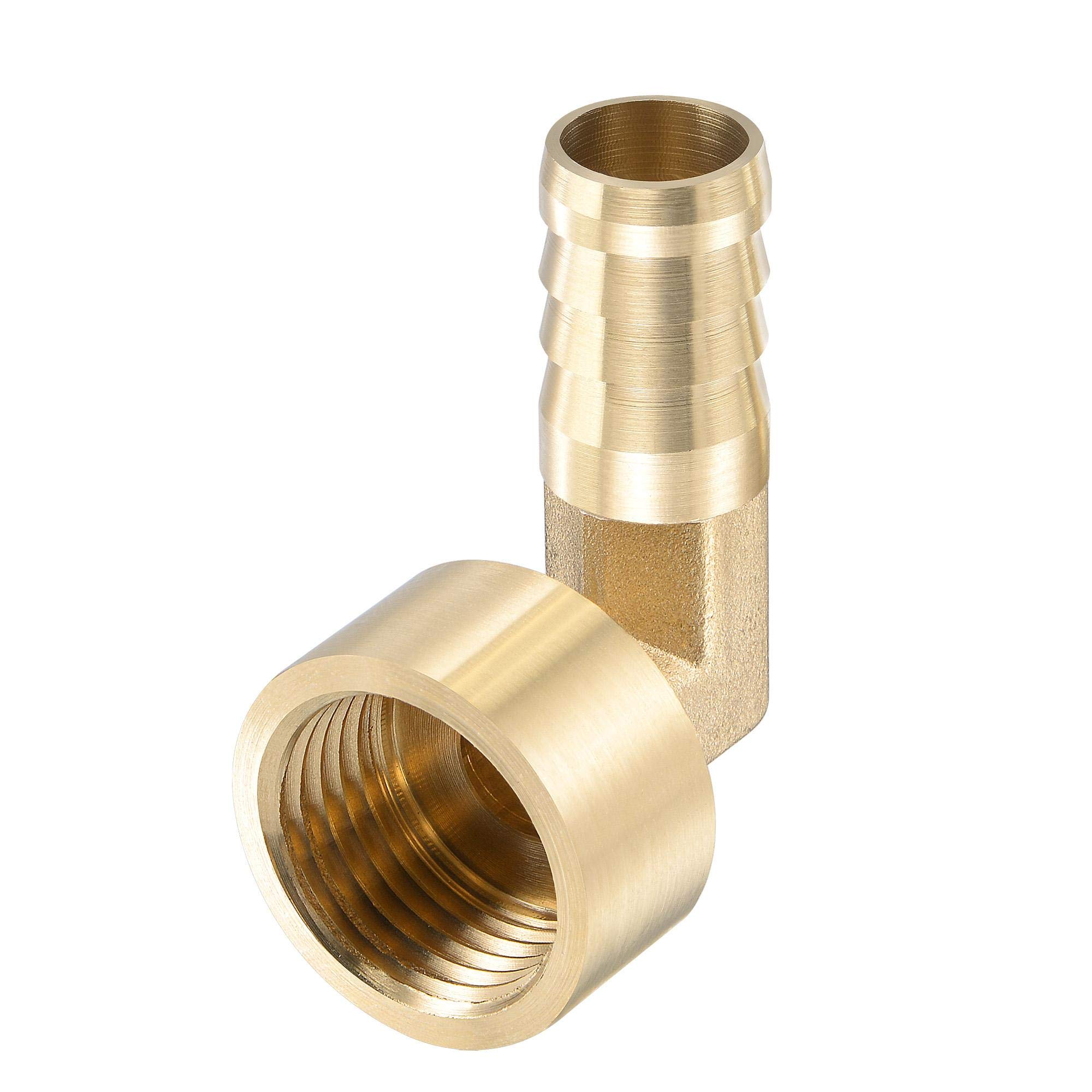 sourcing map Brass Hose Barb Fitting Elbow, 16mm Barbed x G1/2 Female Pipe Connector Adapter for Water Fuel Air