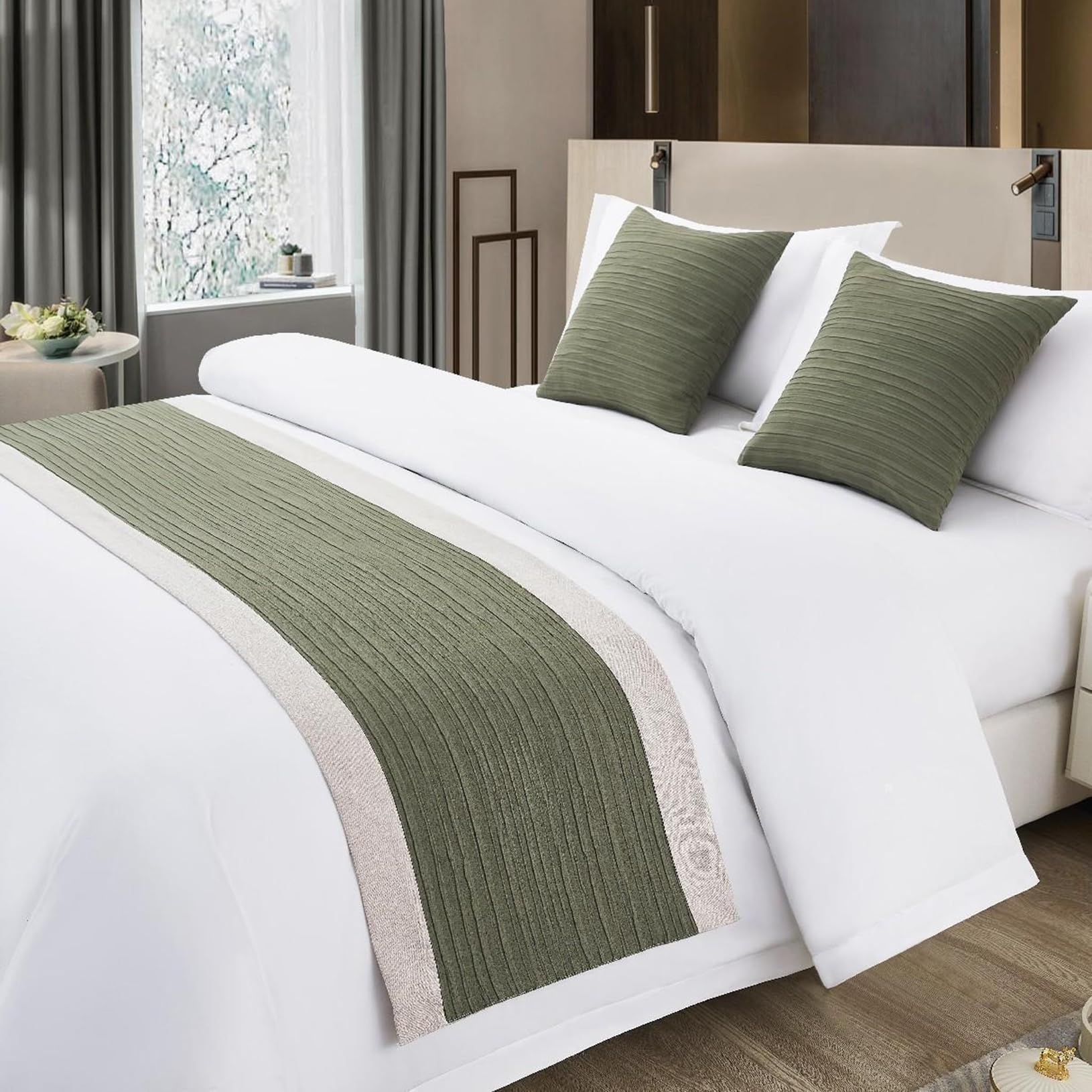 TTiiLoe Hotel Bed Runner Double-sided Bed Cover, Cotton Linen Bed Scarves Bedspreads Throw Decor Protection, E-Dark Green, 50 * 210cm for 1.5m Bed