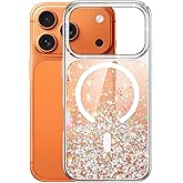 JETech Glitter Case for iPhone 17 Pro 6.3-Inch Compatible with MagSafe, Clear Cute Bling Sparkle for Women and Girls, Shiny Shockproof Magnetic Sparkly Phone Cover (Orange)
