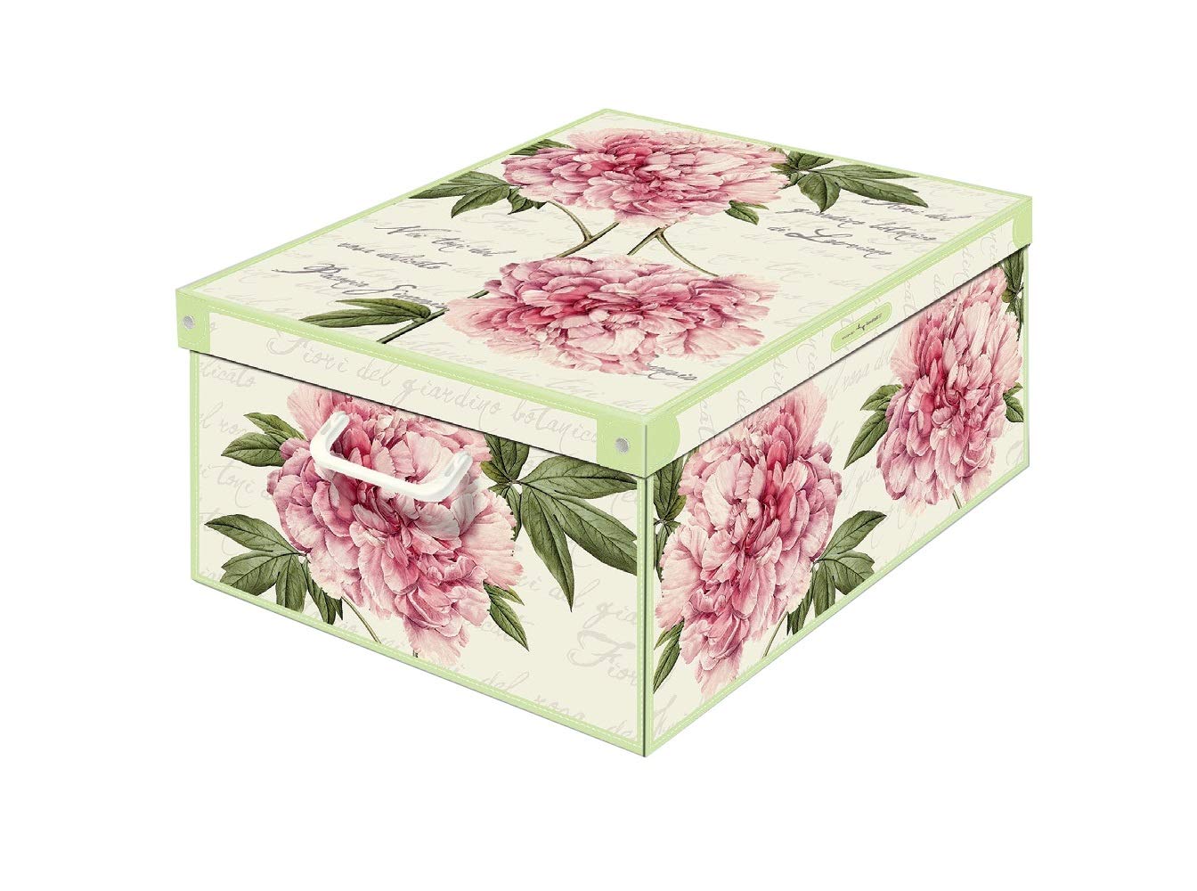 LAVATELLI Collection Midi Peony, Decorative, Cardboard lids and Handles, Clothes, Toy Box Baskets, Teddy Storage, Medium, Peonies