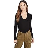 Enza Costa Women’s Stretch Silk Rib Fitted Long Sleeve U-Neck Top