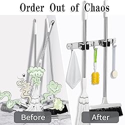 2 Racks and 3 Hooks Broom and Mop Holder Wall