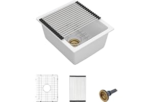 Fulorni 15"x18" Undermount Bar Prep Sink – White Granite Composite Quartz Classic Under Counter Single Bowl Sink Basin for Wet Bar, RV, Small Kitchen, Mobile Home