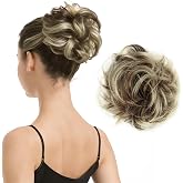 BARSDAR 100% Human Hair Bun Extension - Real Human Hair Highlight Messy Bun Scrunchie for Women - Elastic Wavy Small Updo Chignons Hairpieces Soft Natural Looking Daily, Medium Brown &amp; Light Blonde