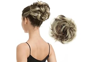 BARSDAR 100% Human Hair Bun Extension - Real Human Hair Highlight Messy Bun Scrunchie for Women - Elastic Wavy Small Updo Chi