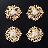 Rytenz 4 Pcs Sliver Rhinestone Buttons Crystal Embellishments for Clothing Jewelry Making DIY Decoration Bottons for Sewing Crafts Wedding Bridal (Pearl-Gold)