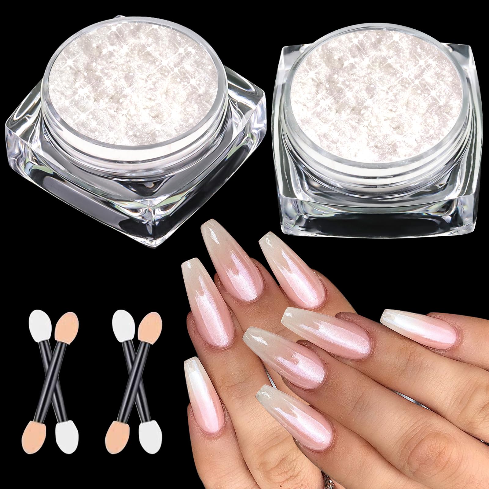 BISHENGYF Chrome Nail Powder - 【Super Mirror Effect】White Pearl Chrome Nail Powder Aurora Shimmer Clear Powder Mermaid Glitter Nail Powder for DIY