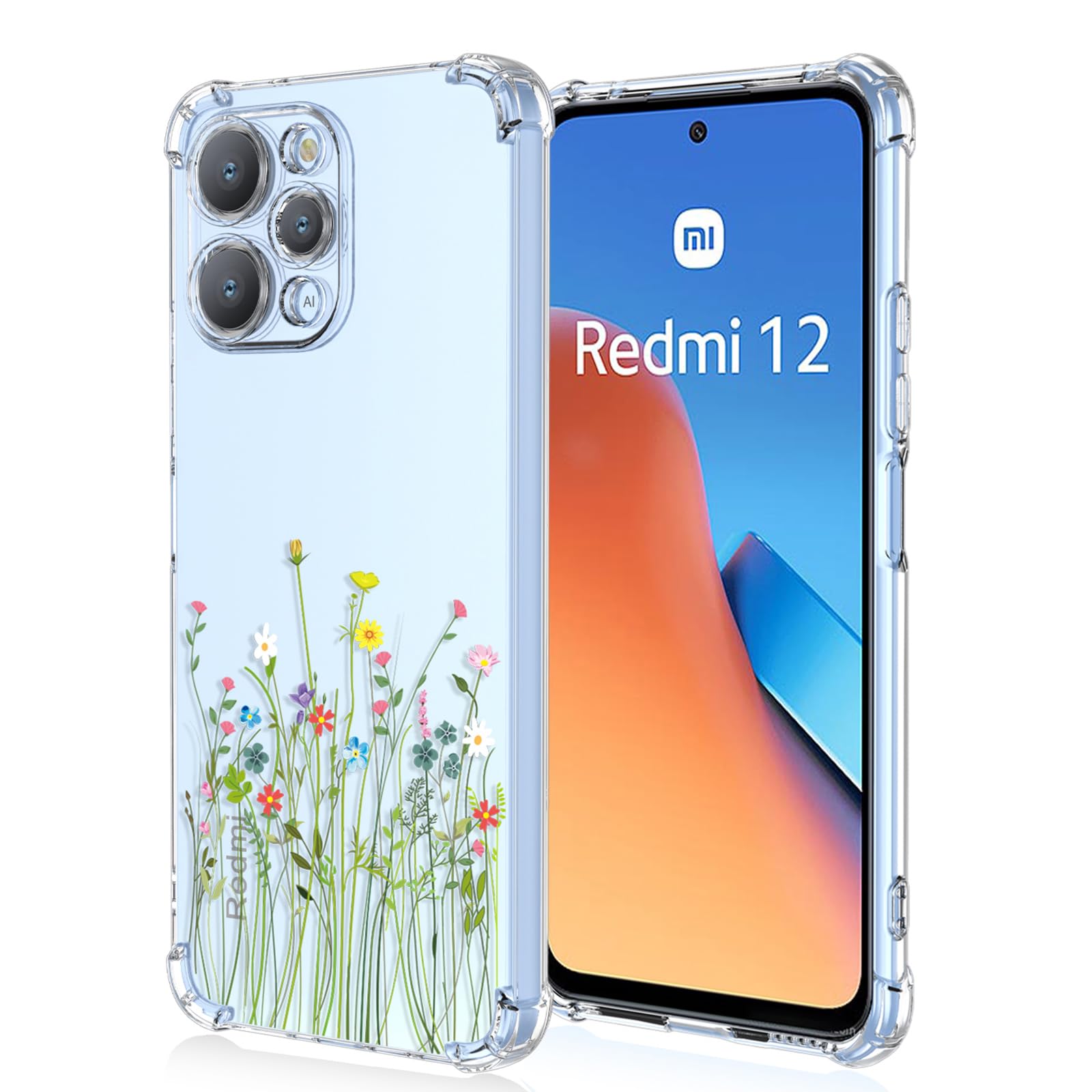 XINYEXIN Clear Case for Xiaomi Redmi 12 4G Flowers Floral Pattern Design Slim Shockproof Transparent Soft TPU Bumper Case Protective Cover - Flower Bush — image 1
