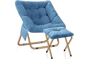 Kasunpul Comfy Saucer Chair, Foldable Living Room Chairs, Soft Faux Fur Lounge Chair for Bedroom, Reading Chairs for Adults, Kids, X-Large (Blue)