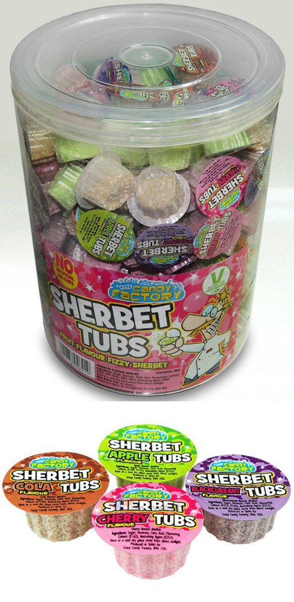 Buy TUB 200 CANDY FACTORY MINI FIZZY FRUIT FLAVOURED SHERBET TUBS RETRO