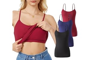 Vislivin Women Camisole with Shelf Bra Cotton Tank Top Adjustable Spaghetti Strap Undershirt Tank 3 Pack
