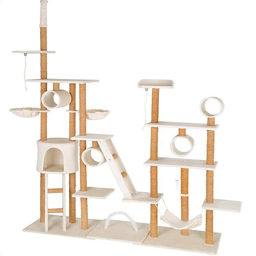 TecTake Katzen Kratzbaum Katzenbaum XXL | 2 Spielseile | 4 Röhren | 2 Treppen | 2 Liegemulden | Deckenhoch