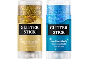 JISKG 2 Color Face and Body Glitter Stick, Singer Concert Music Rave Face Body Sequins Glitter Stick for Women Face/Body/Hair/Eyes/Lip Glitter Makeup. (Gold &Blue)