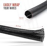 ZAVIA Cable Tidy Sleeve 10ft 1/2 Inch Braided Wire Cover for Computer TV Office view 2