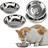 4 Pcs Stainless Steel Cat Bowls, 5.5 Inch Whisker Friendly Shallow Cat Food Bowls, Small Metal Pet Dish for Kittens and Indoor Cats, Basic Replacement Plates for Elevated Feeder Stands,Dishwasher Safe