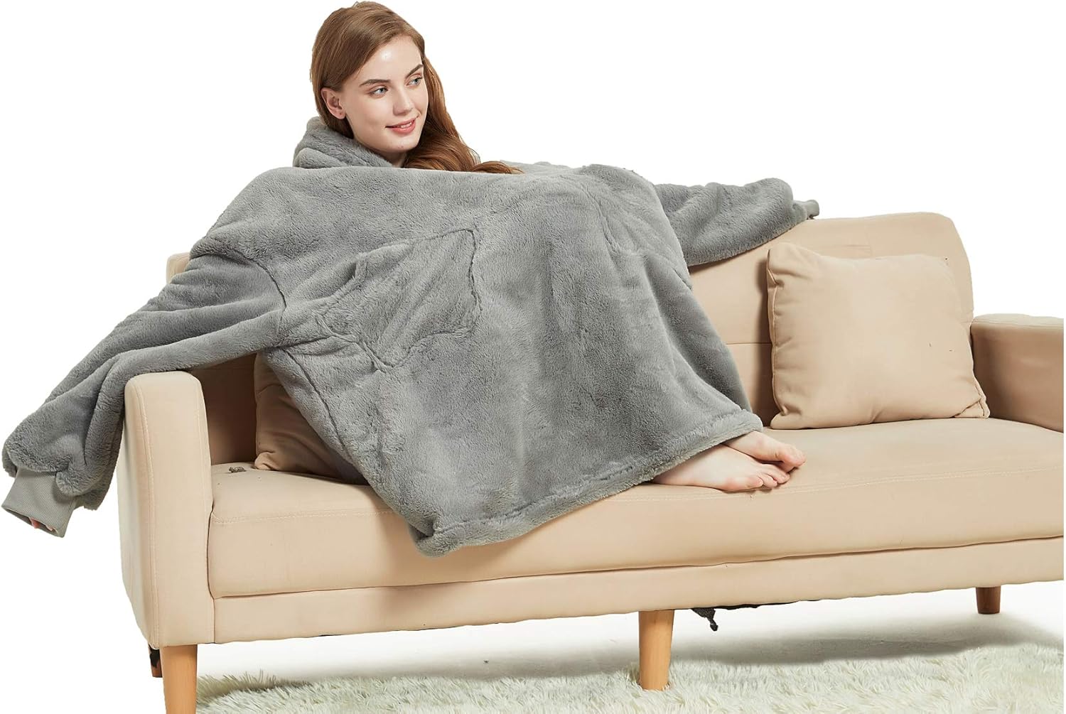 Btaidi Hoodie Blanket Sweatshirt,Oversized Sherpa Hooded Wearable