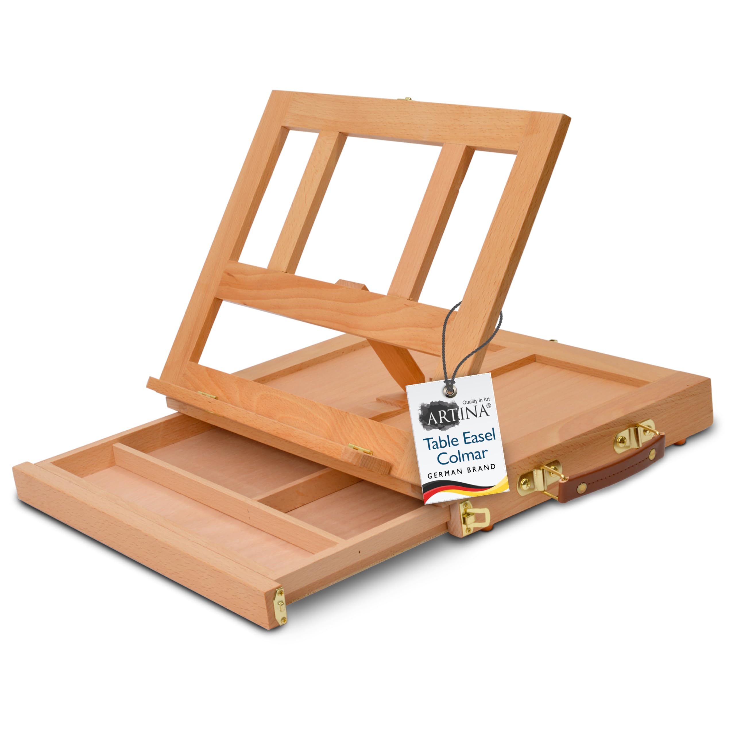 Artina Table Top Wooden Easel Stand for Painting Sturdy Drawing Board with Storage Colmar – Adjustable Wooden Canvas Holder Desktop Artist Art Easel Stand Non-Slip Lightweight