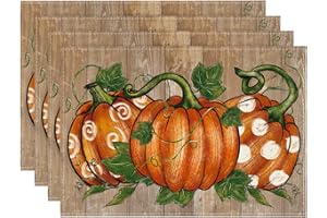 Artoid Mode Polka Dot Pumpkins Vine Thanksgiving Placemats Set of 4, 12x18 Inch Seasonal Fall Table Mats for Party Kitchen Dining Decoration