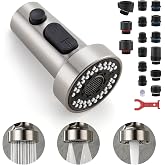 TIORIY Pull Down Spray Head Replacement - for Kitchen Faucet Sprayer Head with 15 Adapters, 3 Function Pull Out Faucet Spray Nozzle, Brushed Nickel
