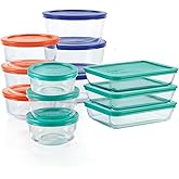 Pyrex Simply Store (12-Pack) Glass Food Storage Containers Set, (1, 2, & 3 Cup) Meal Prep Containers with Plastic BPA-Free Lids, Dishwasher & Microwave Safe