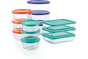 Pyrex Simply Store 12-Pack Mixed Sized Glass Food Storage Set, Round & Rectangular Containers With Lids, BPA-Free, Dishwasher & Microwave Safe