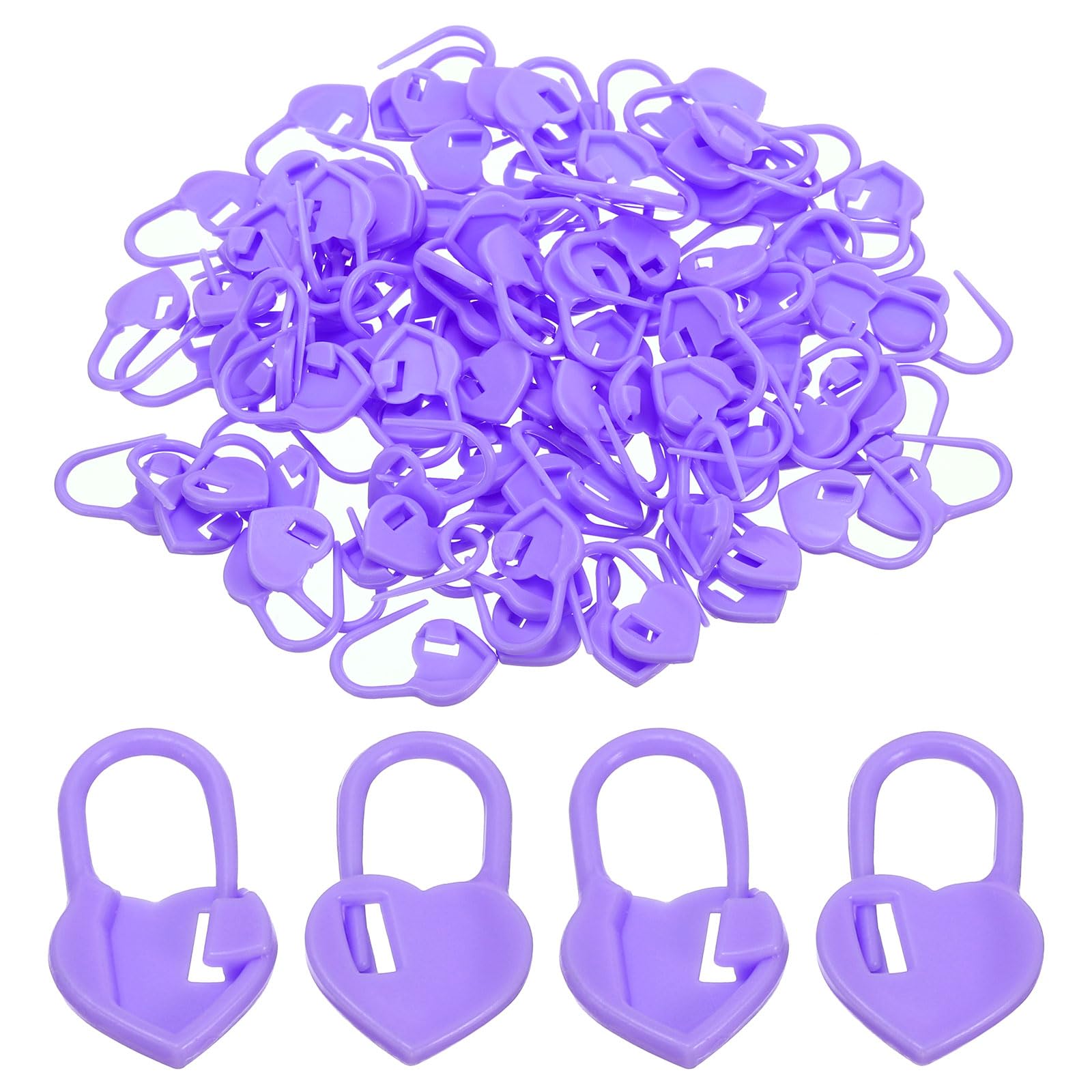 PATIKIL Crochet Stitch Markers, 100 Pack Plastic Knitting Markers Needle Pin Heart Locking Stitch Marker for Sewing Crocheting DIY Craft, Purple