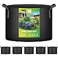 iPower 5-Pack 10 Gallon Plant Grow Bags Thickened Nonwoven Aeration Fabric Pots Heavy Duty Durable Container, Strap Handles for Garden, Black