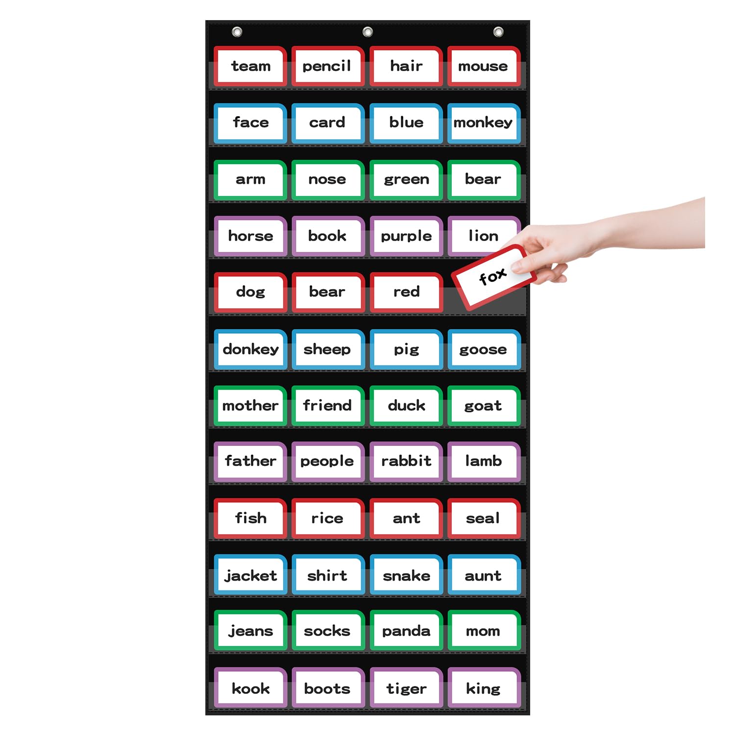 Photo 1 of ANCOMEDO 20”W x 48.25”H Classroom Words Pocket Chart with 12 Clear Pockets, Black Standard Pocket Chart for Classroom and Home for Sentence Strips, Reusable Clear Pocket Hanging Words Chart (Black)