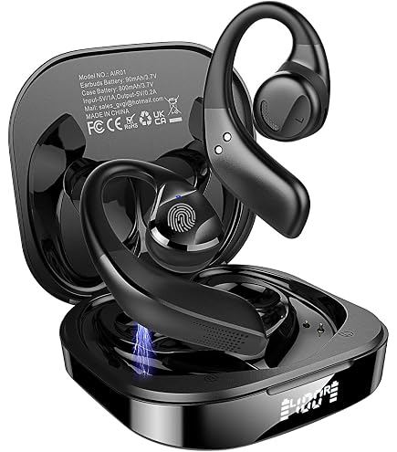 GOLREX Wireless Bluetooth Earbuds With Active Noise Cancelling, 80H Playtime, LED Case, Over-Ear Hooks For Sports, Running, Gym - Black