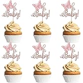 Zpilkes 24Pcs Butterfly Oh Baby Cupcake Toppers Glitter Butterfly Baby Shower Cake Toppers Decoration for Kids' Birthday Party Baby Shower Supplies