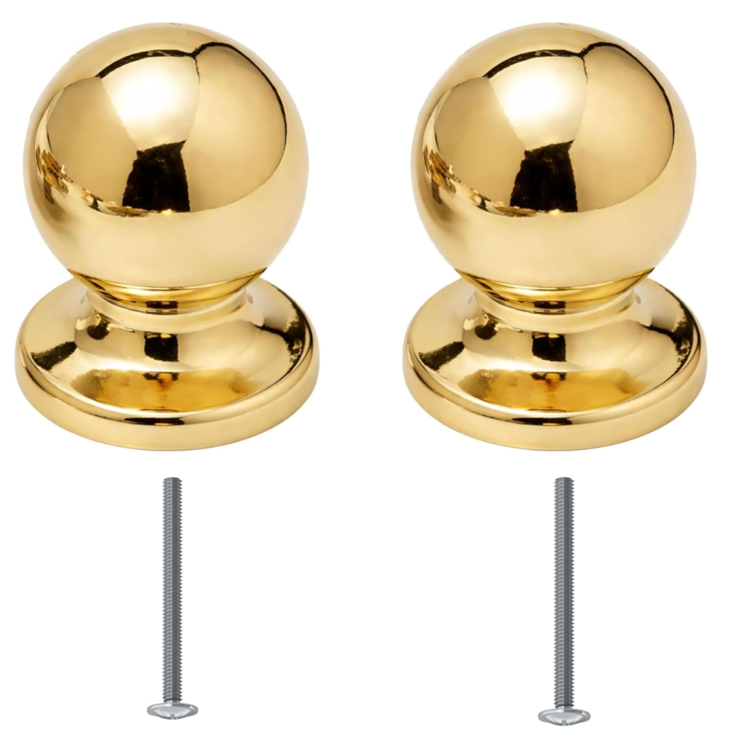 bricoleva.it Pair of Round Knobs for Furniture Doors Cabinets Drawers Bedside Doors - Round Furniture Knob - Large Zamak Knob in Polished Brass Colour