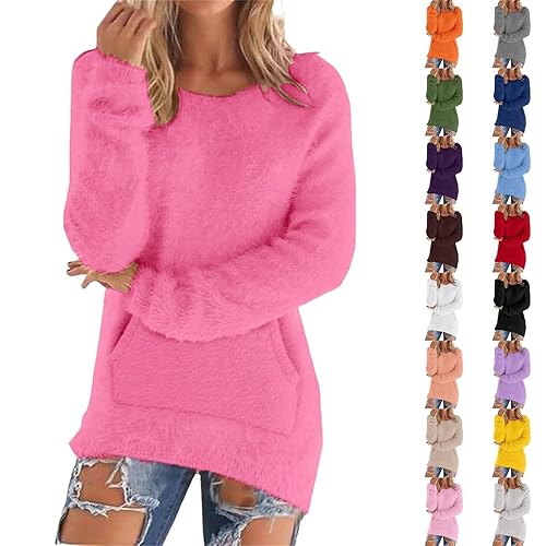 Cashmere Jumper for Women UK Ladies Long Sleeves Plain Fleece Tops Lightweight Knitted Sweater Crew Neck Sweatshirts Autumn Winter Solid Color Soft Warm Pullover Fashion Slim Fit Fairisle Jumper