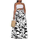 Afibi Womens Casual High Waist Tie African Print Long Maxi Skirt with Pockets