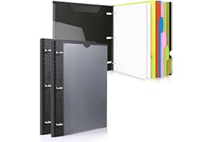 WOT I 2-Pack Telescoping 3 Ring Binder Notebooks - Customizable Cover, 5 Dividers & Pocket Folder in One Slim Organizer (60 Sheets Included), Black