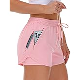 Mancreda Women's Running Shorts with Liner 3 Zipper Pockets Elastic Workout Athletic Gym Yoga Shorts