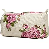 Cotton Hand Block Floral Print Toiletry Bag For Women Make Up Cosmetic Bag Jewelry Organizer Kit Storage Bag Case Travel Accessories Essential Toiletries Purse Open Pouch White 1 (9.25"x 6.88"x 4.5")