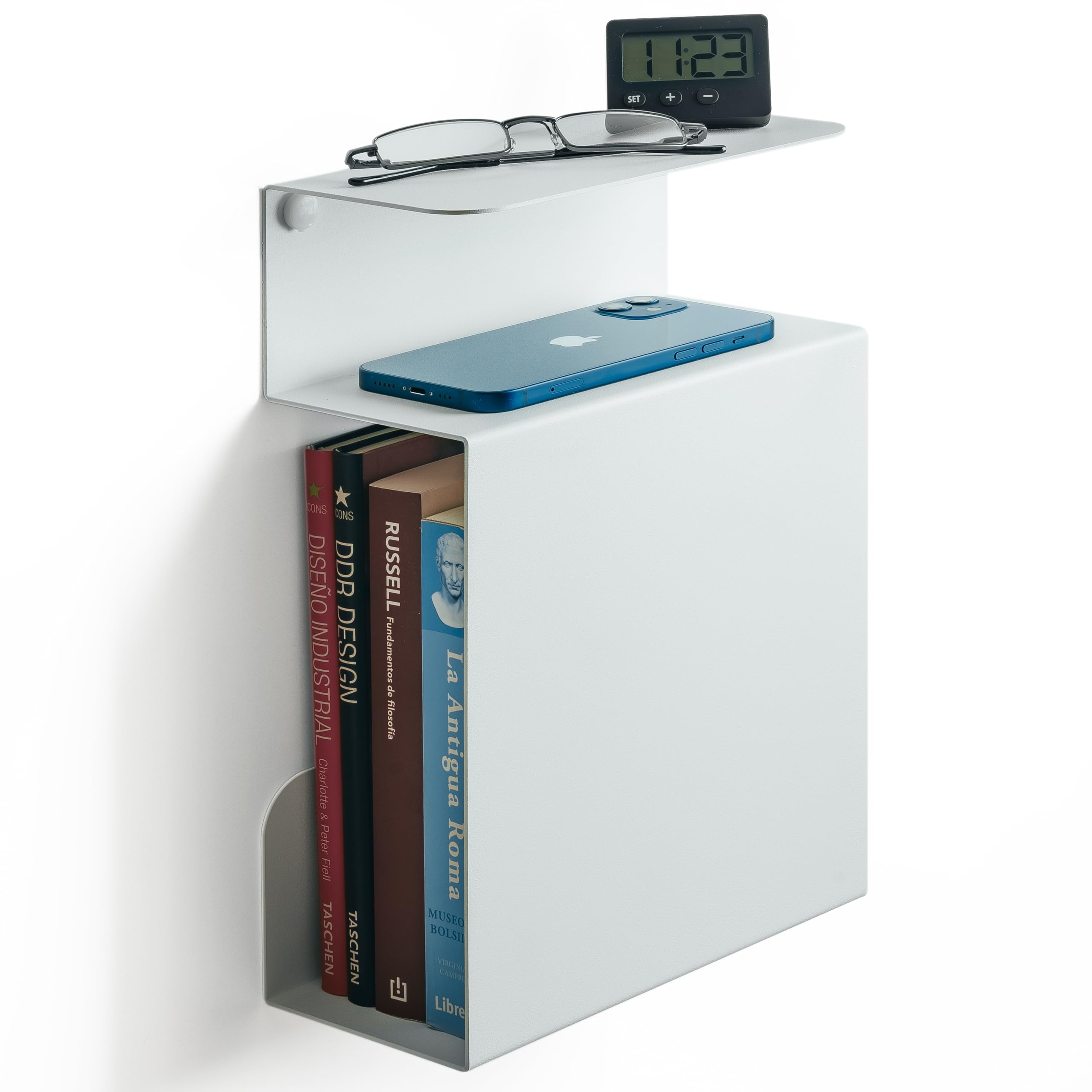 etterr | Set of 2 Bedside Tables | 100% Steel | Made in Europe | Table for Bedroom | White Bedside Table | Floating Narrow Bedside Table